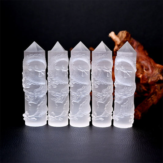White Selenite Flying Dragon Tower-1KG