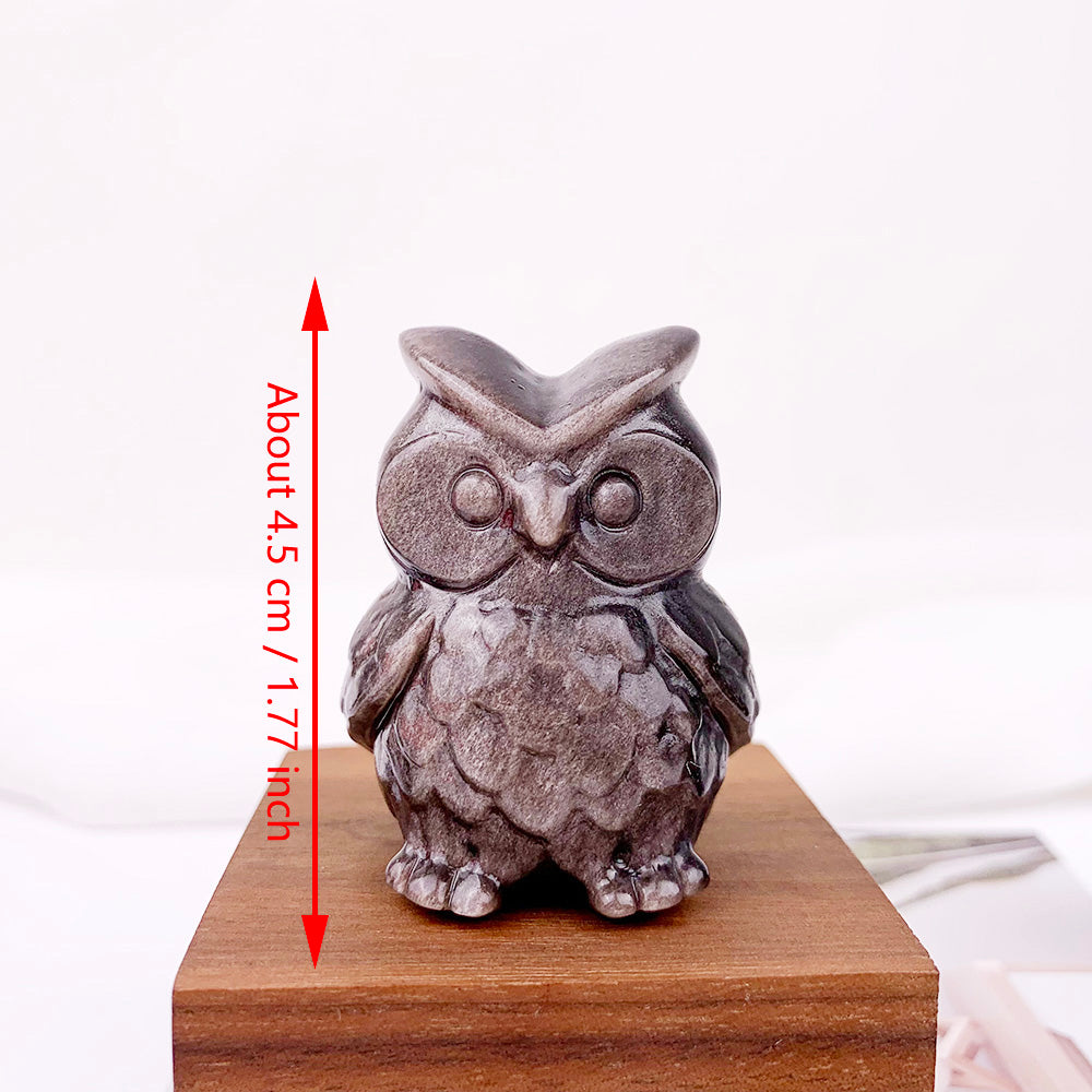 Silvery Obsidian Owl Carving