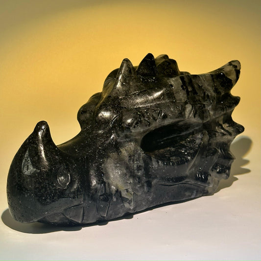 Black tourmaline quartz dragon head skull