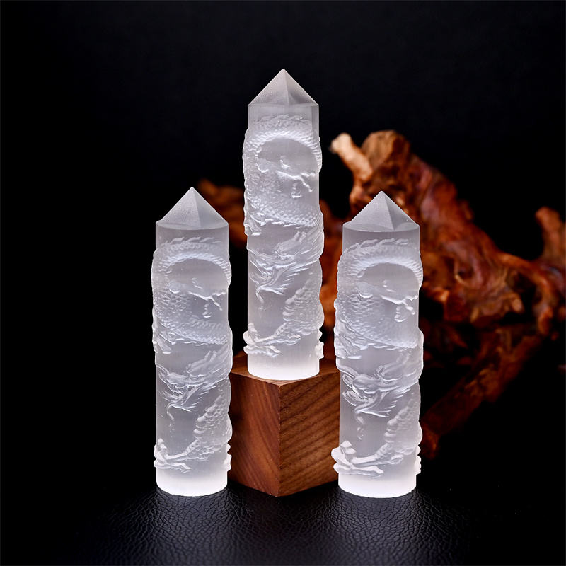 White Selenite Flying Dragon Tower-1KG
