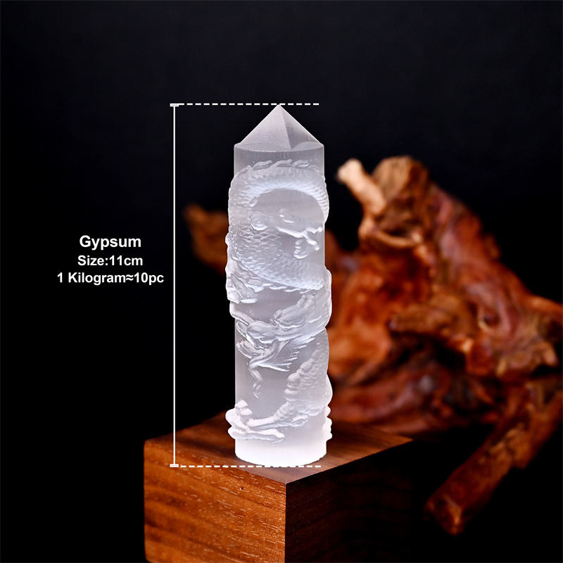 White Selenite Flying Dragon Tower-1KG