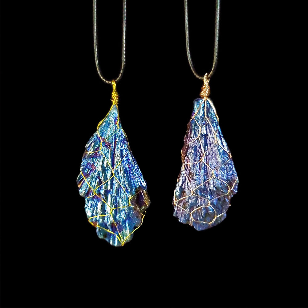 Electroplated Tourmaline Feather Pendant