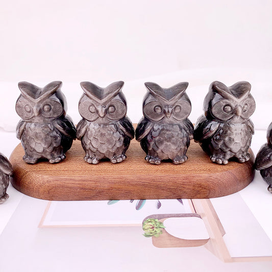 Silvery Obsidian Owl Carving