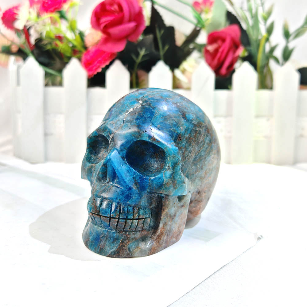 Blue Apatite Skull Carving
