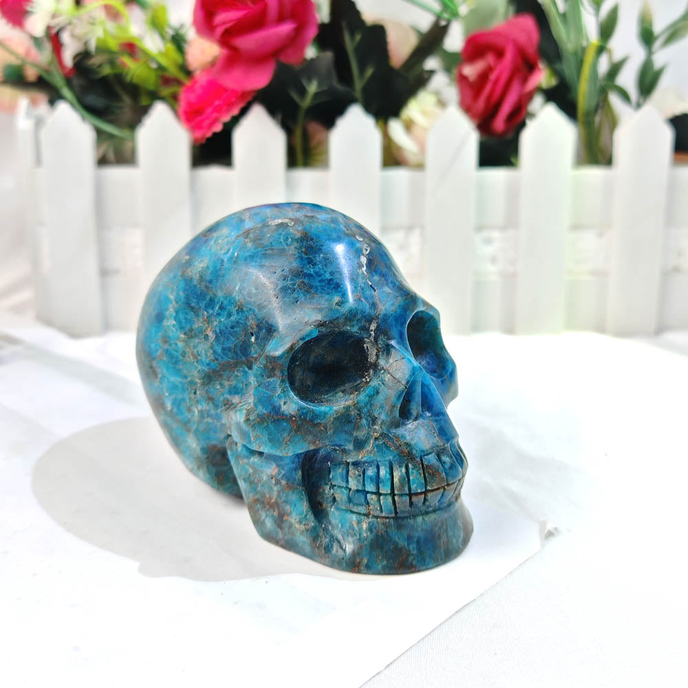 Blue Apatite Skull Carving