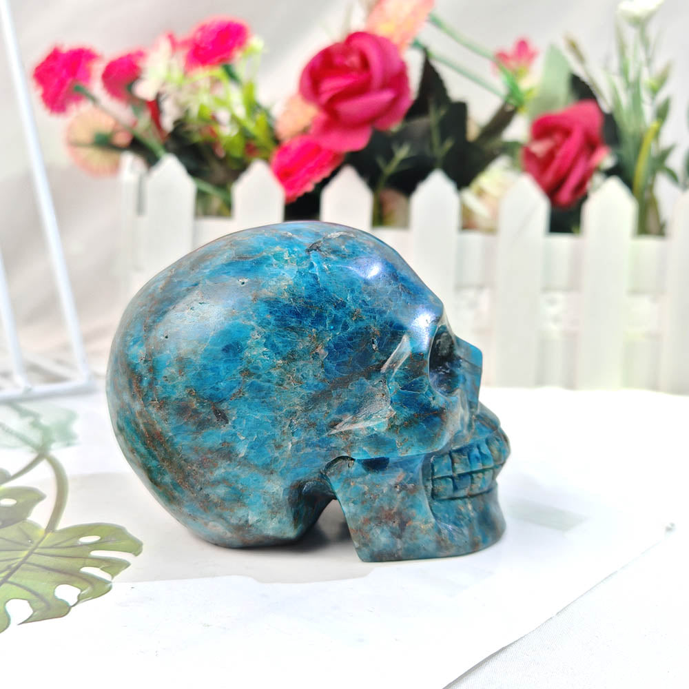 Blue Apatite Skull Carving