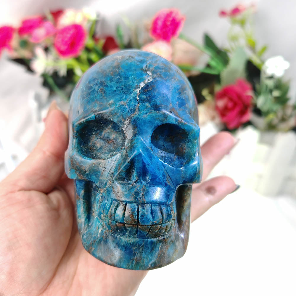 Blue Apatite Skull Carving