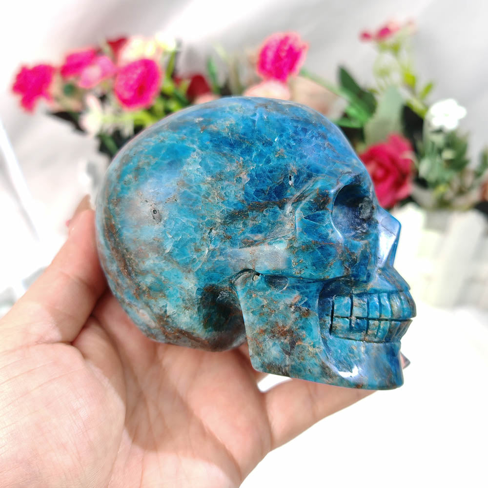 Blue Apatite Skull Carving