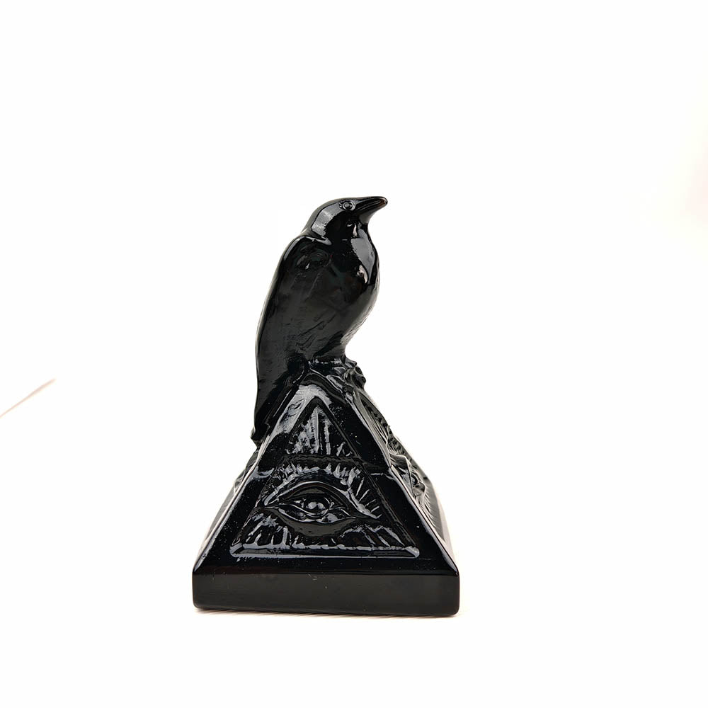 Obsidian Pyramid Crow Carving