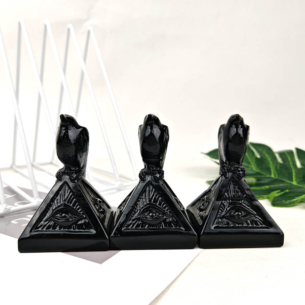 Obsidian Pyramid Crow Carving