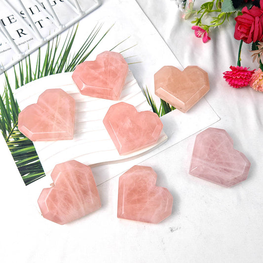 Rose Quartz Hand Carved Crystal Heart