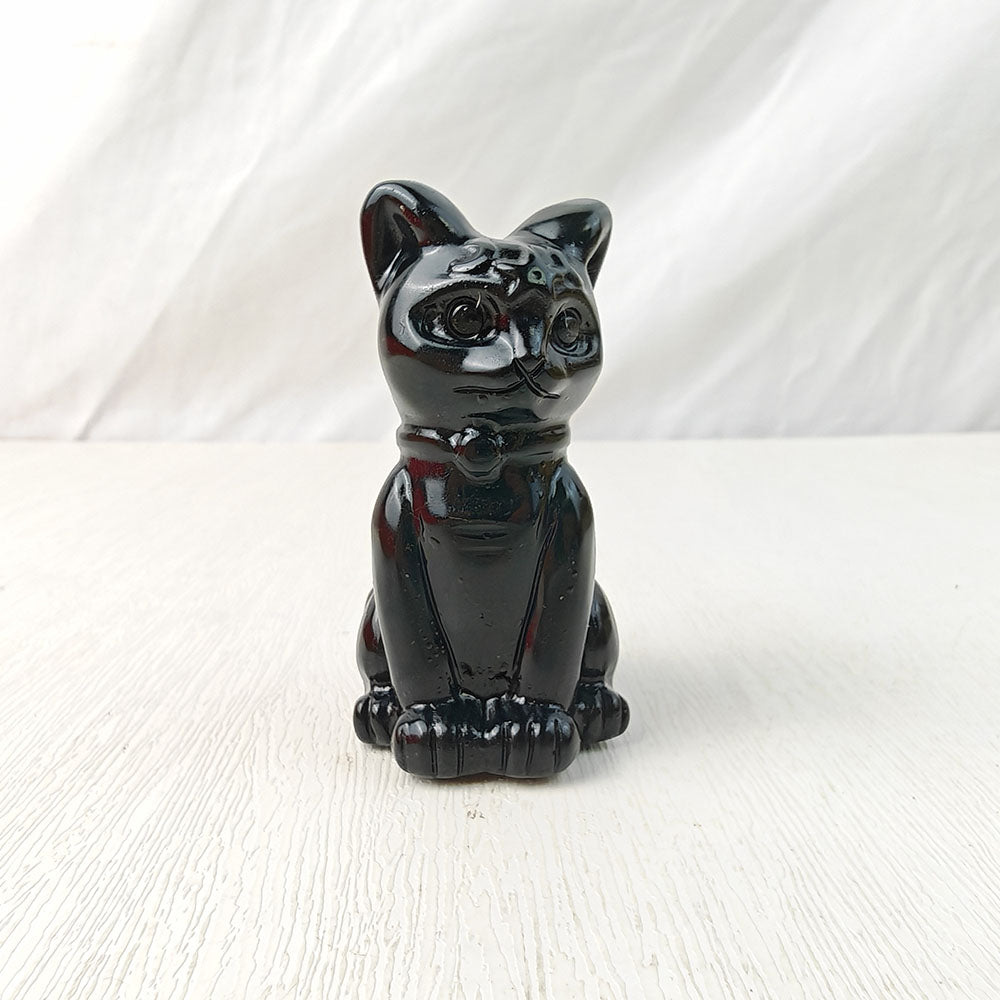 Obsidian Cat Carving