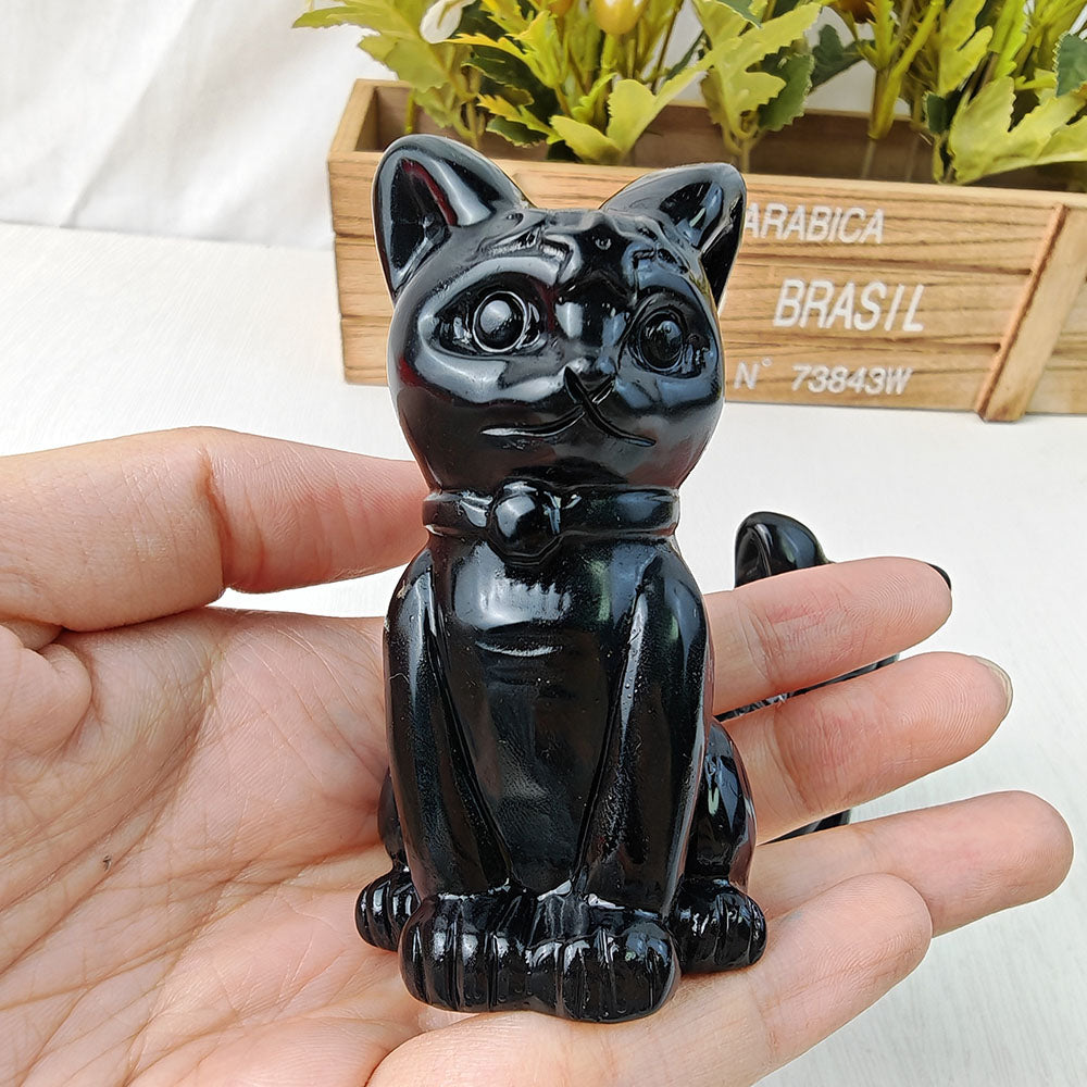 Obsidian Cat Carving
