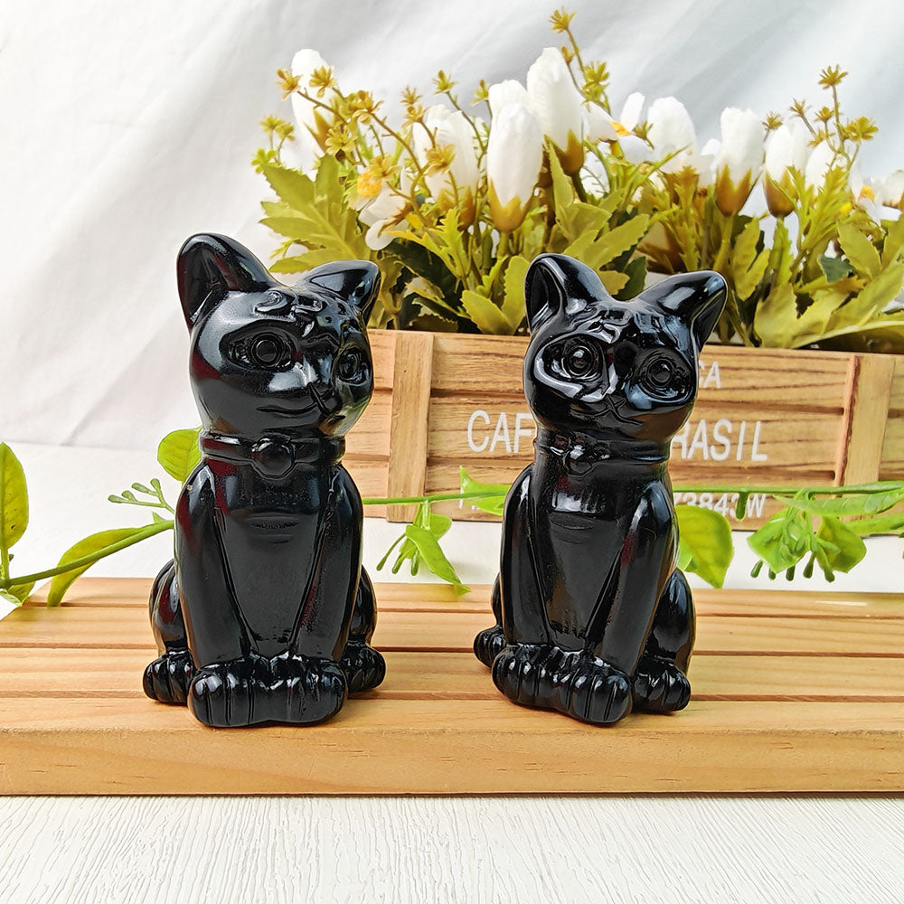 Obsidian Cat Carving