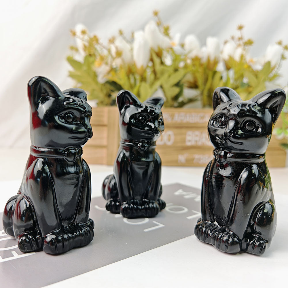 Obsidian Cat Carving