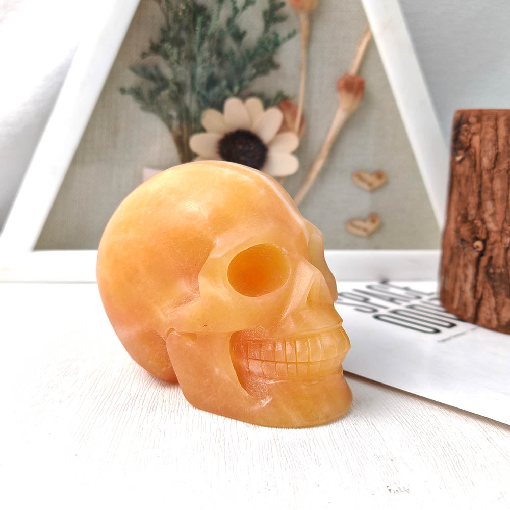 Yellow Calcite Skull Carving