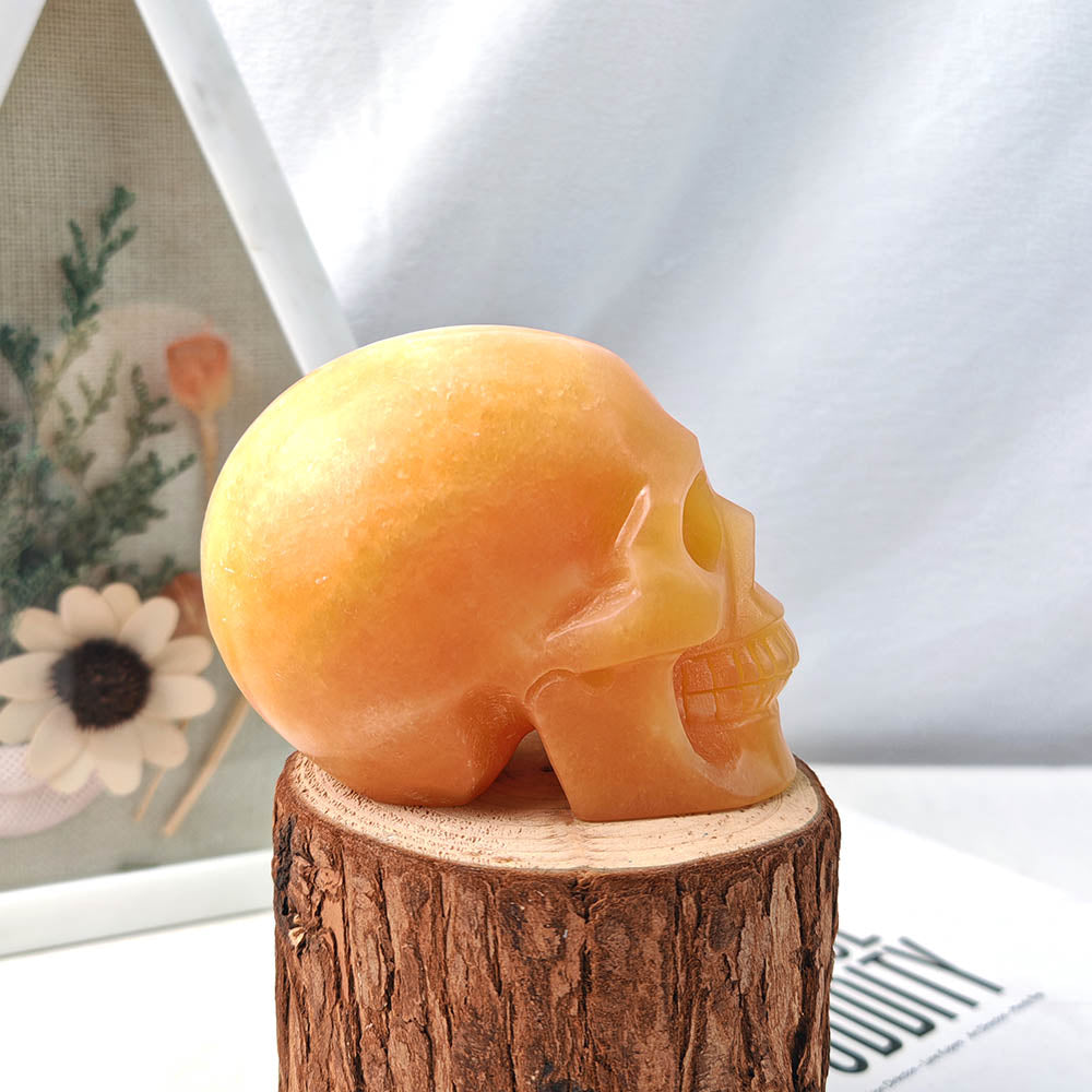 Yellow Calcite Skull Carving