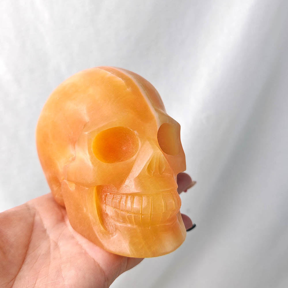 Yellow Calcite Skull Carving