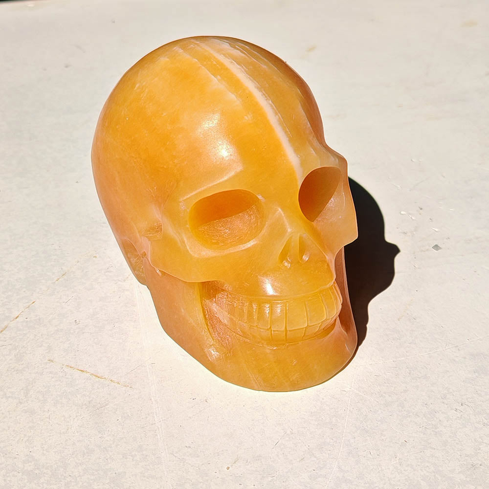 Yellow Calcite Skull Carving