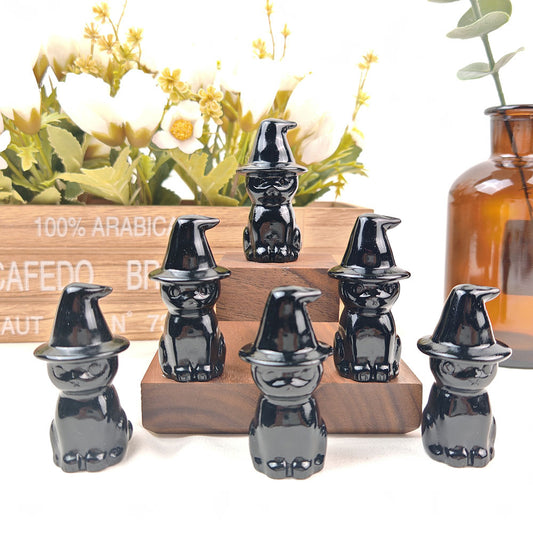 Obsidian Wizard Hat Cat Carving