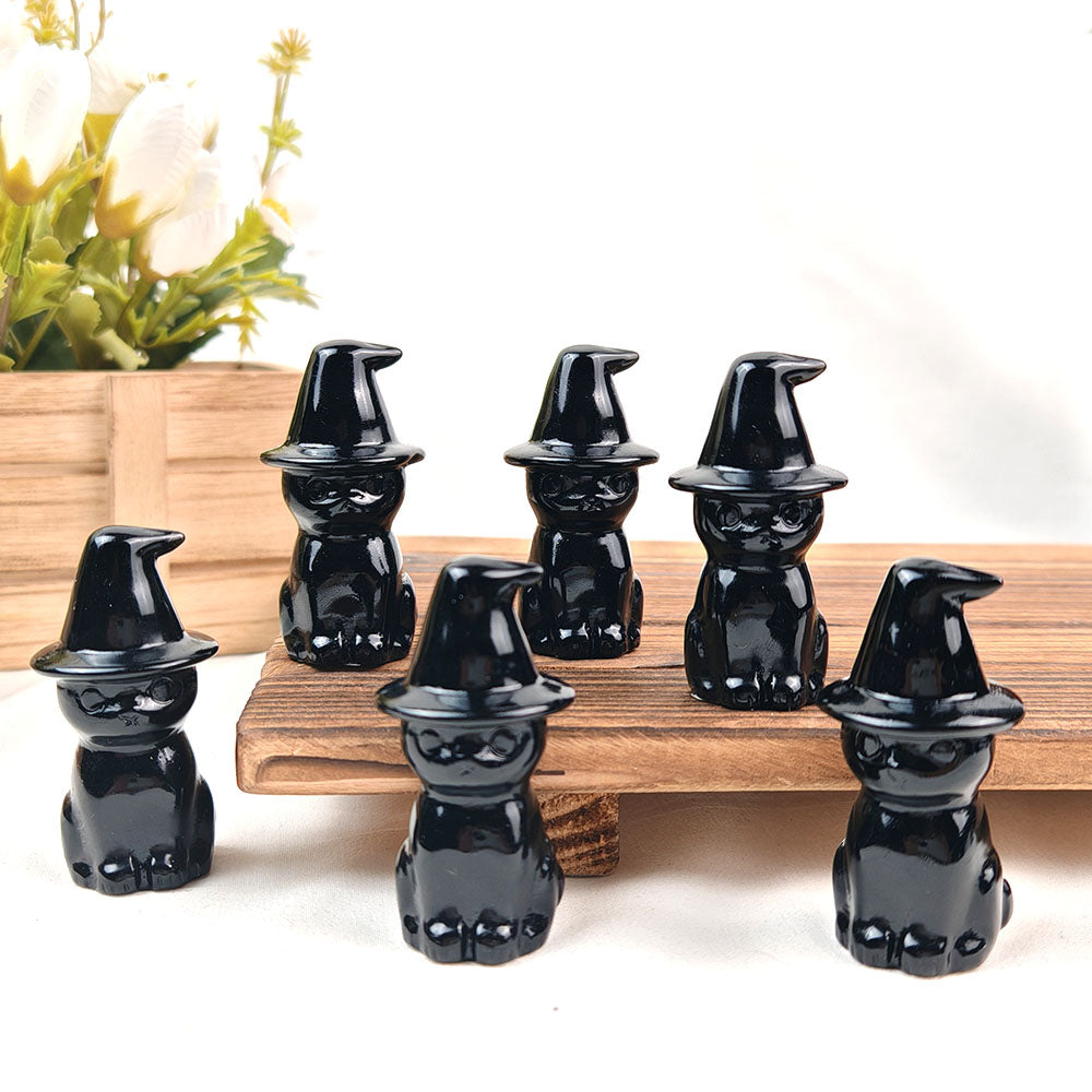 Obsidian Wizard Hat Cat Carving