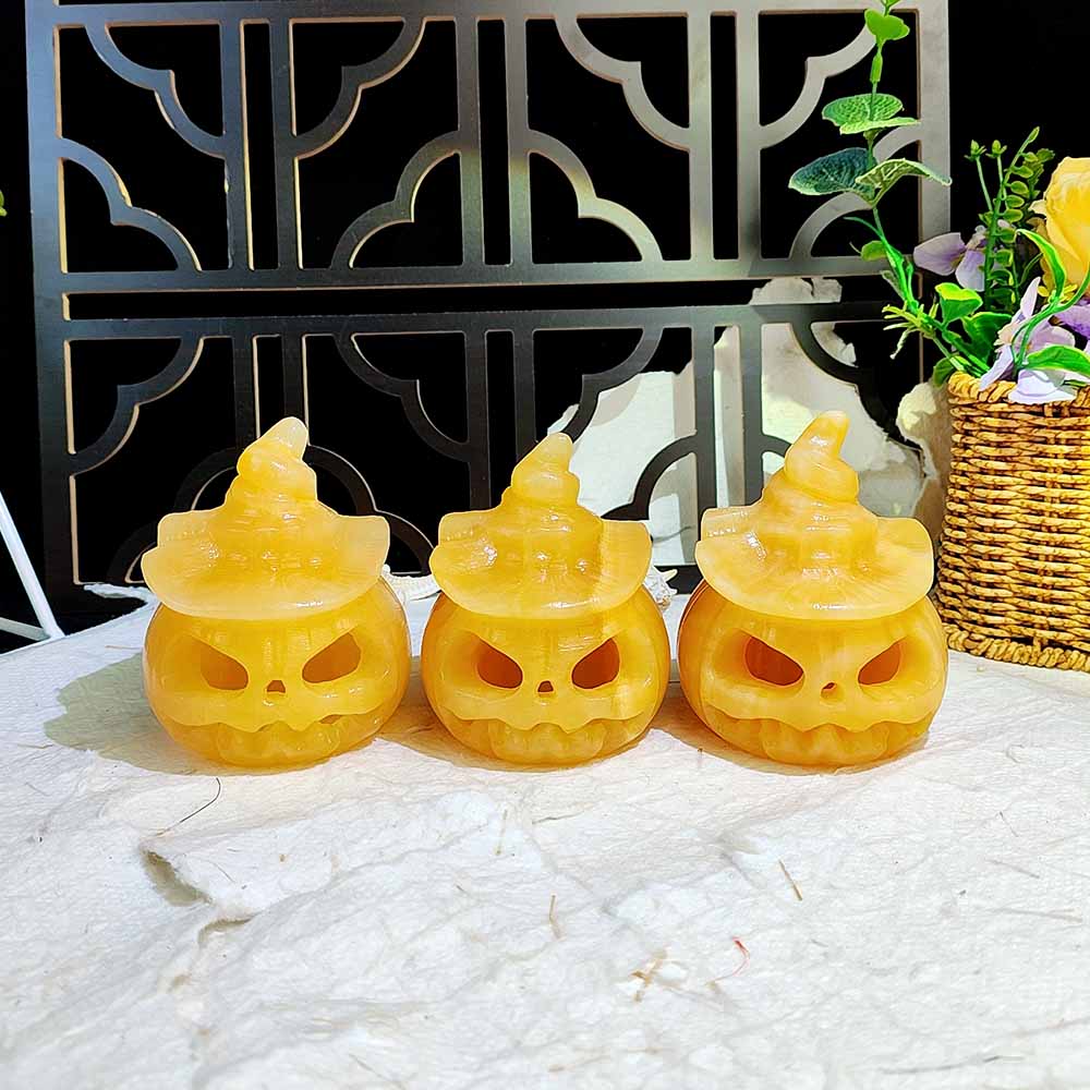 Yellow Calcite Pumpkin Carving Ornament