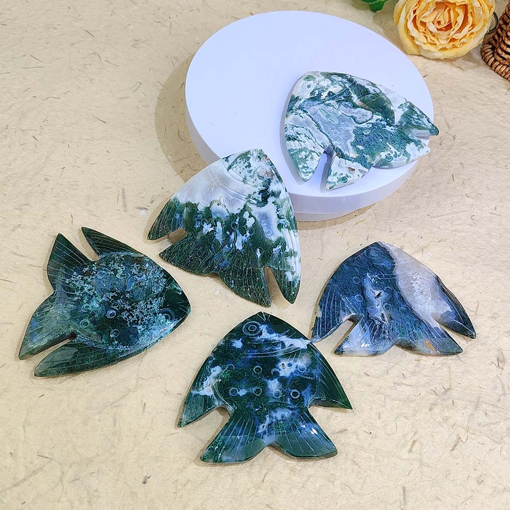 Moss Agate Fish Carving