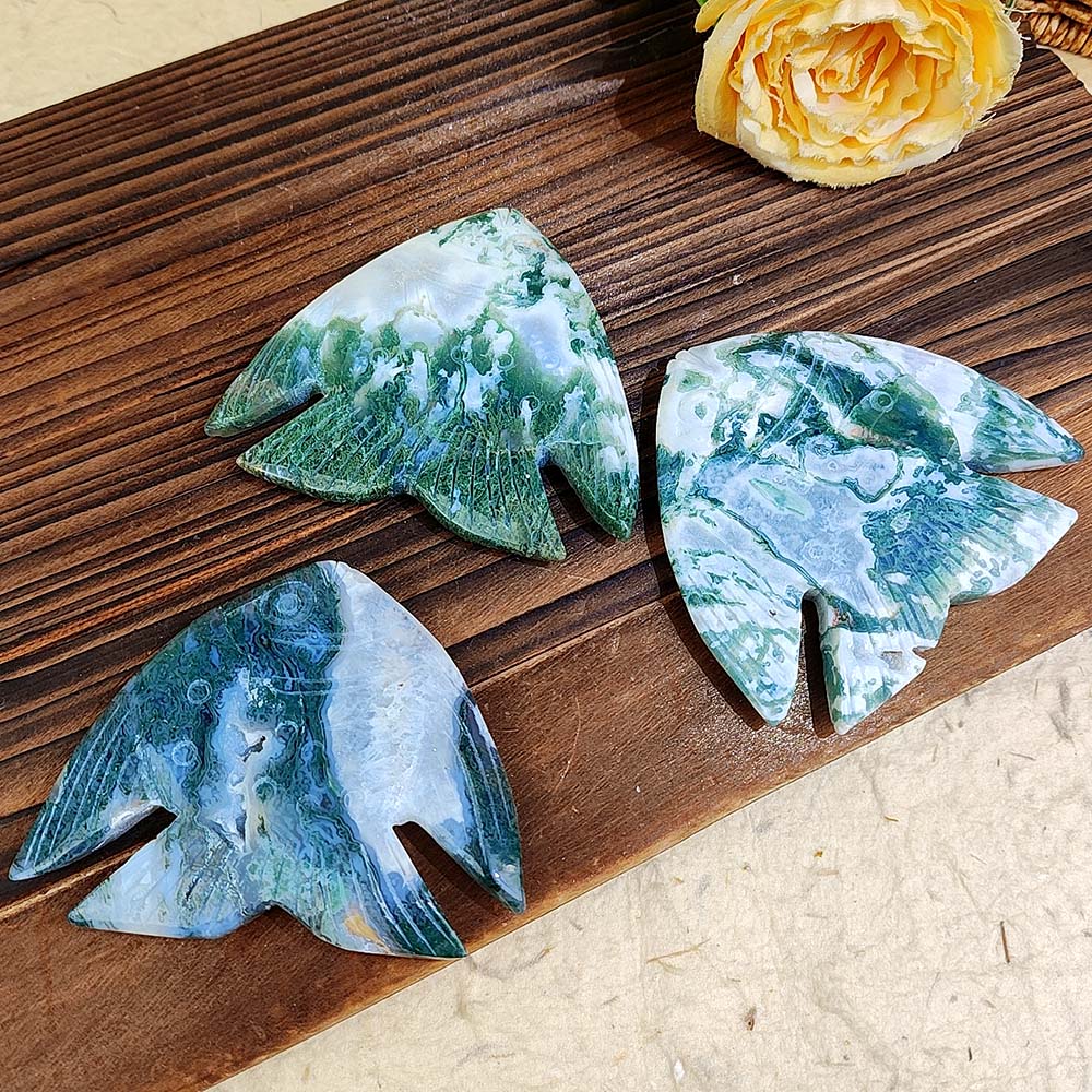 Moss Agate Fish Carving