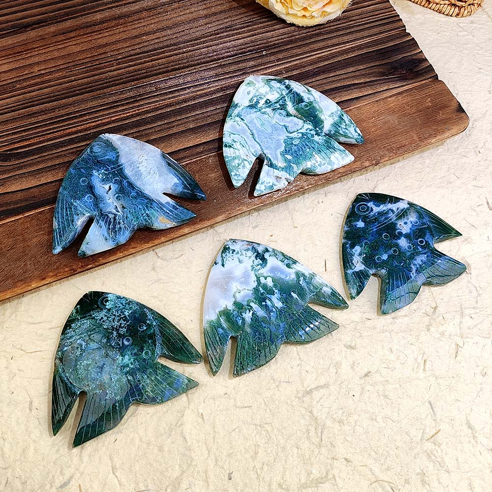 Moss Agate Fish Carving