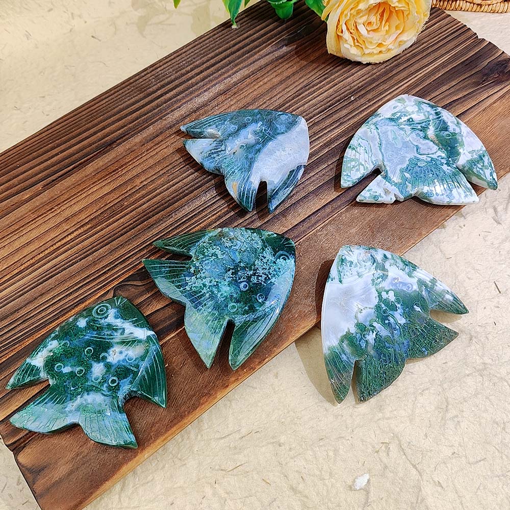 Moss Agate Fish Carving