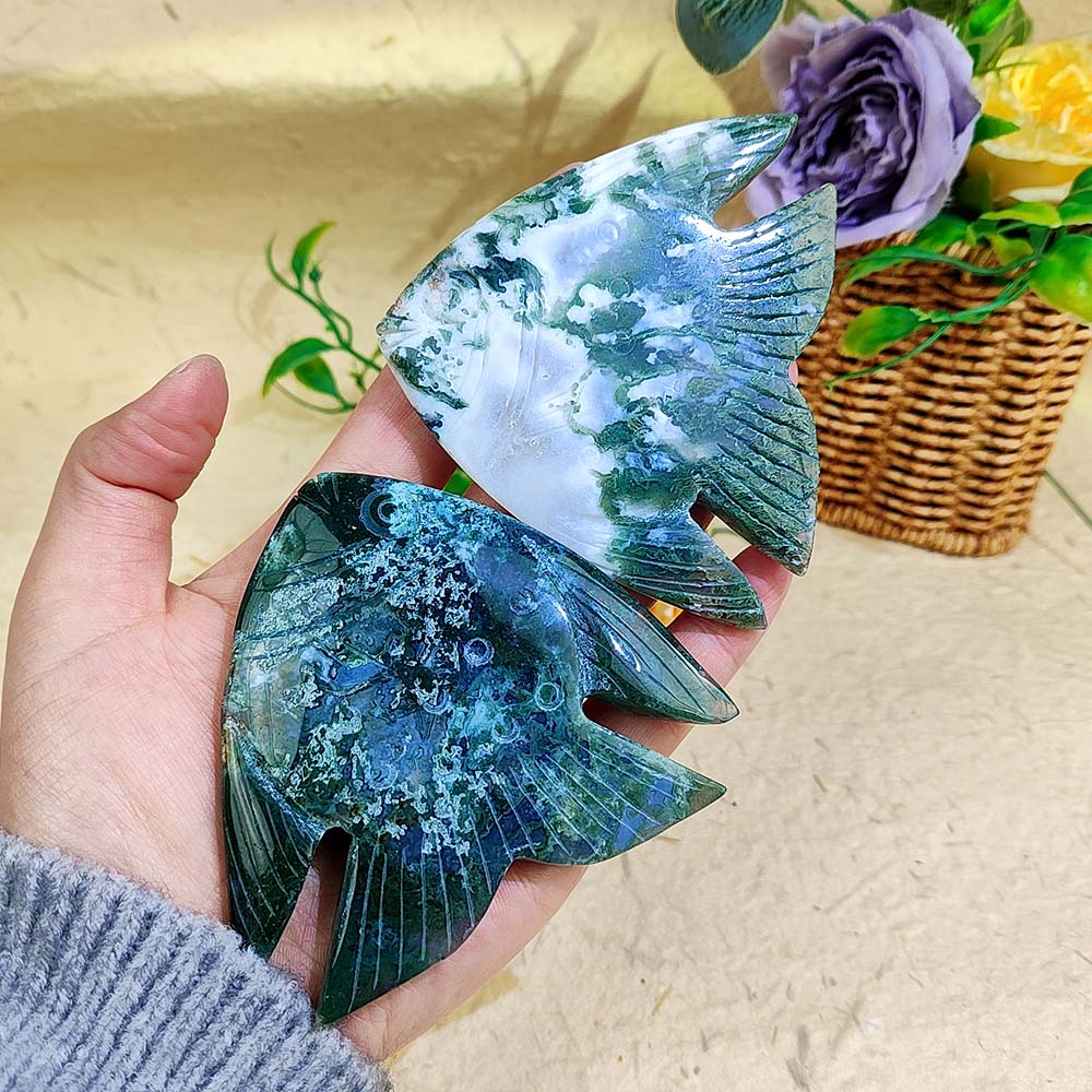 Moss Agate Fish Carving