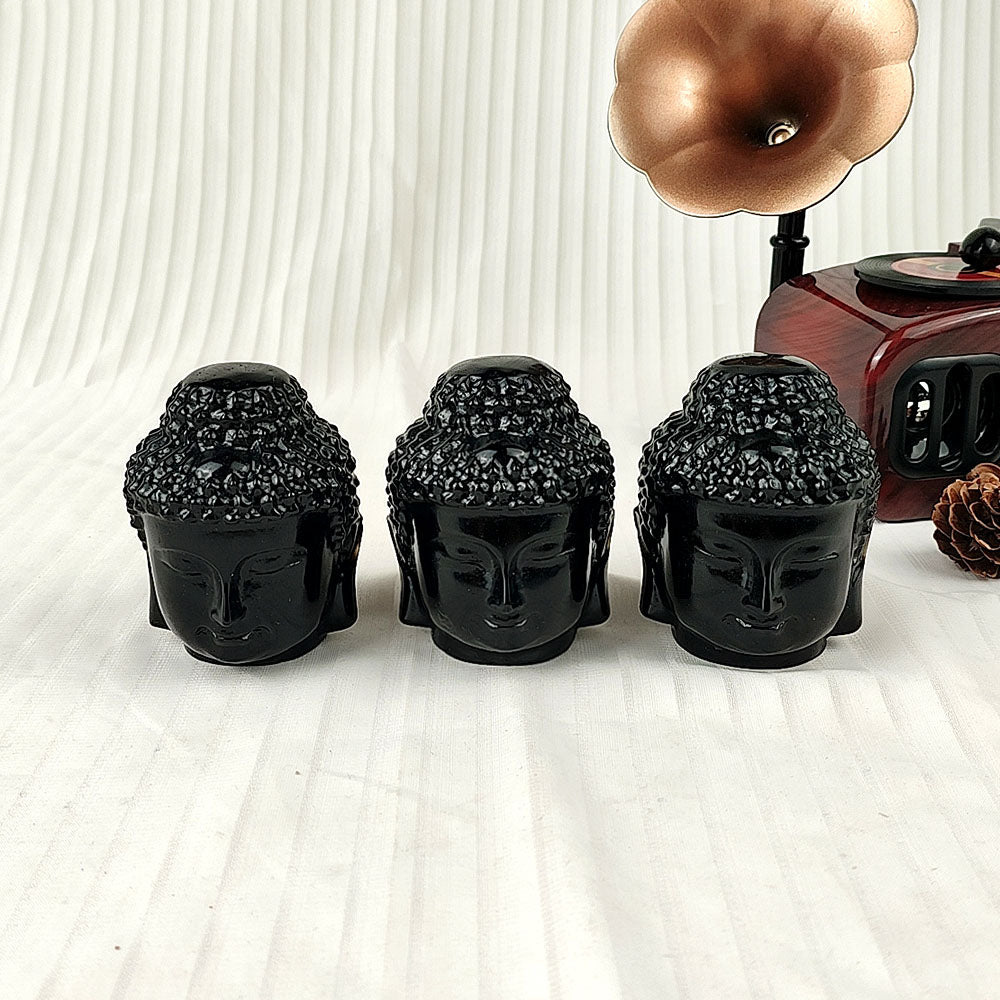 Obsidian Buddha Head Carving