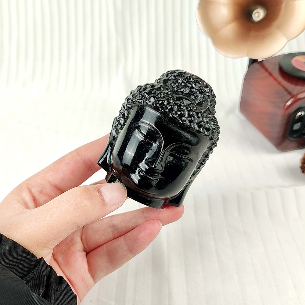 Obsidian Buddha Head Carving