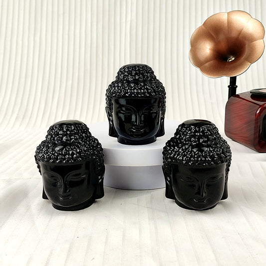 Obsidian Buddha Head Carving