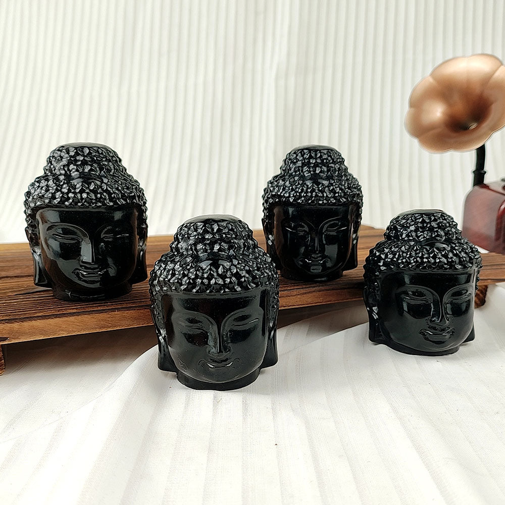 Obsidian Buddha Head Carving