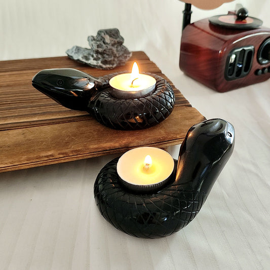 Obsidian Snake Shape Candlestick Ornament