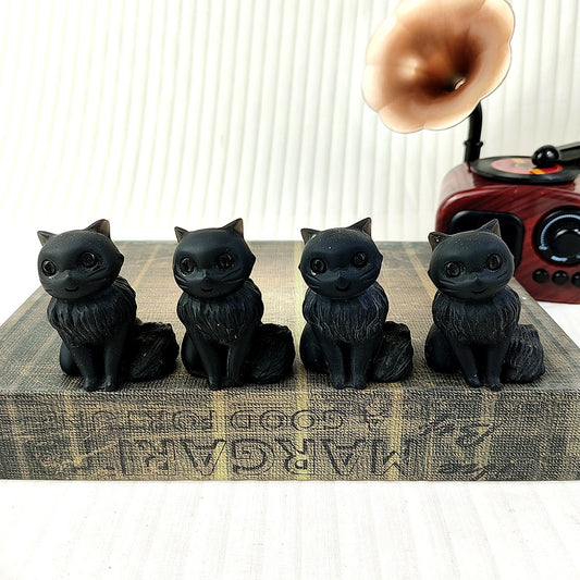 Obsidian Cute Cat Carving