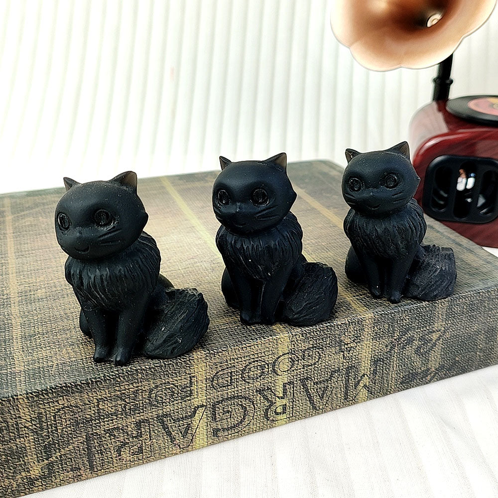 Obsidian Cute Cat Carving