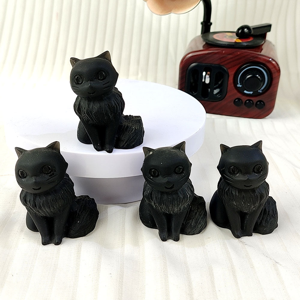 Obsidian Cute Cat Carving