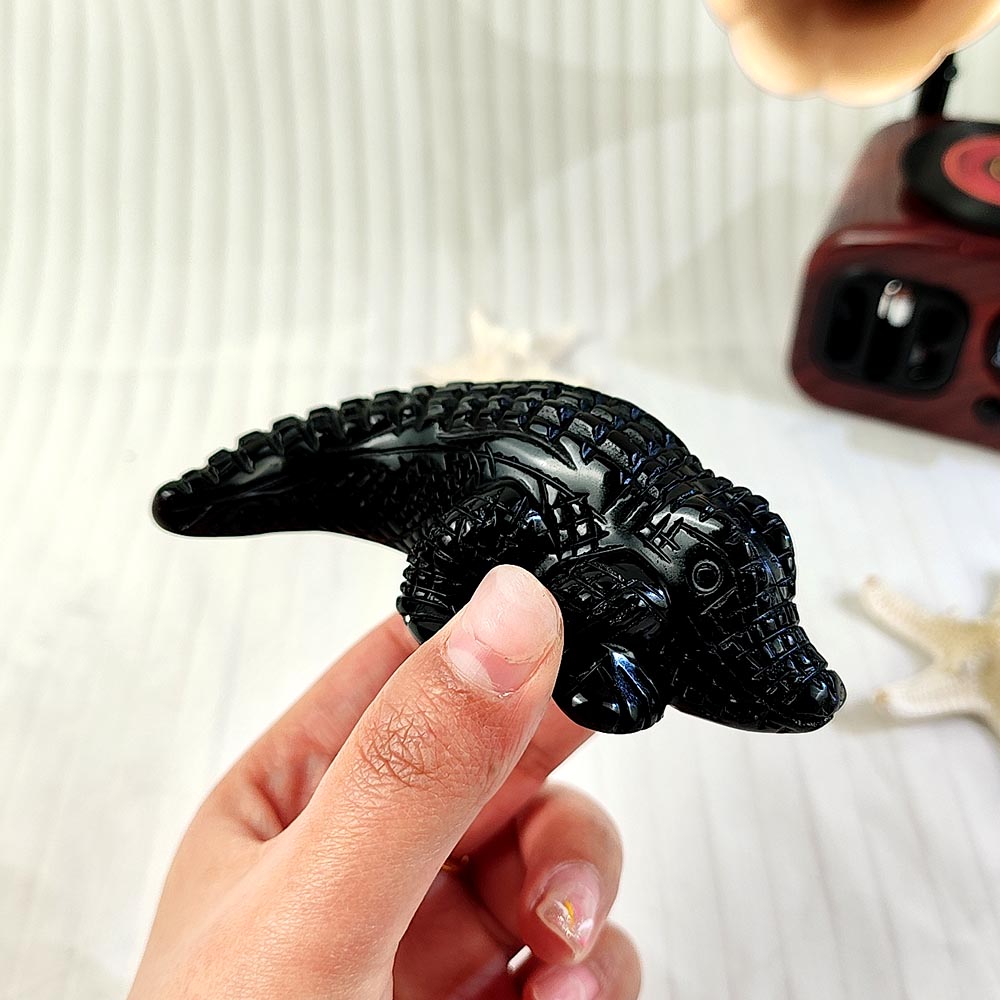 Obsidian Crocodile Carving