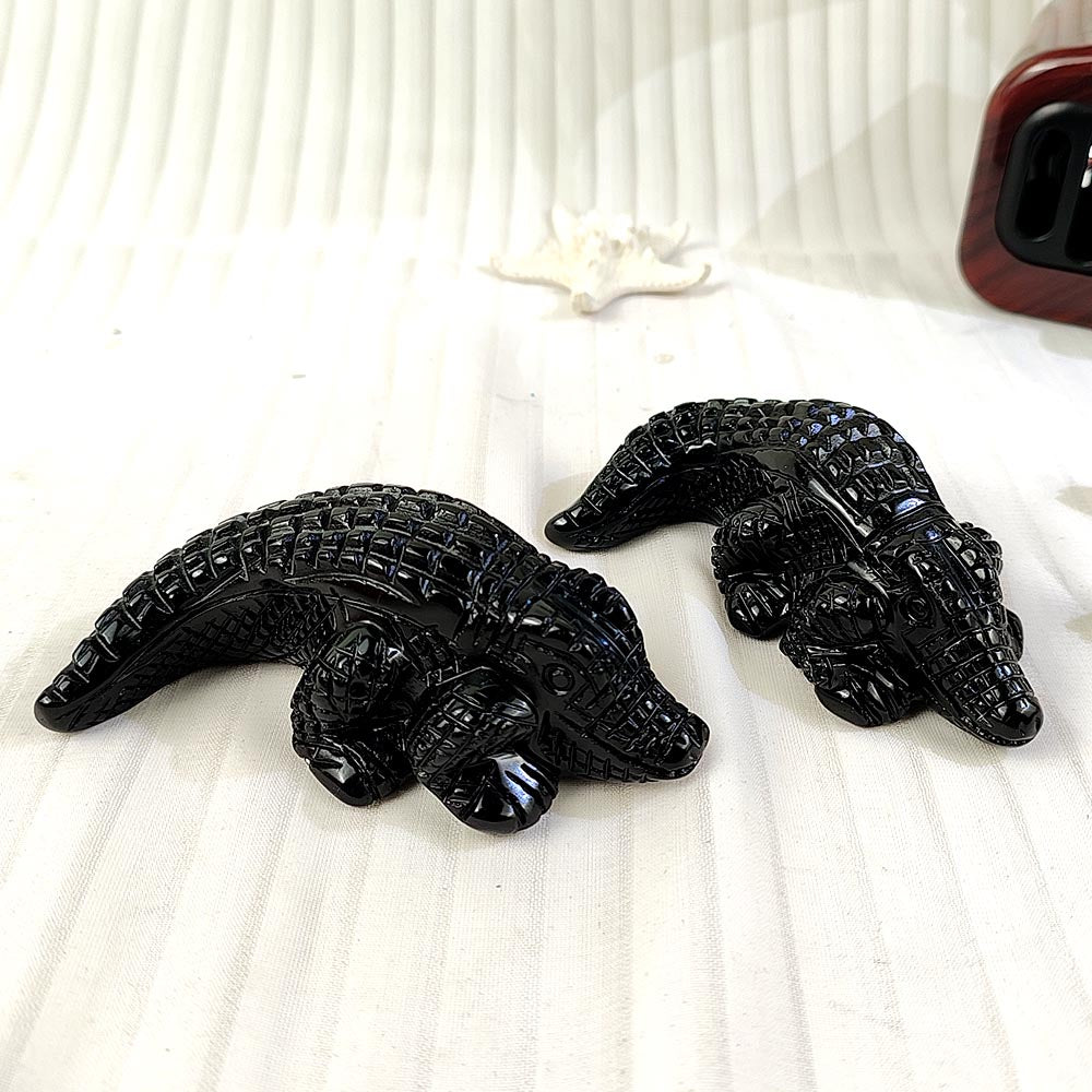 Obsidian Crocodile Carving