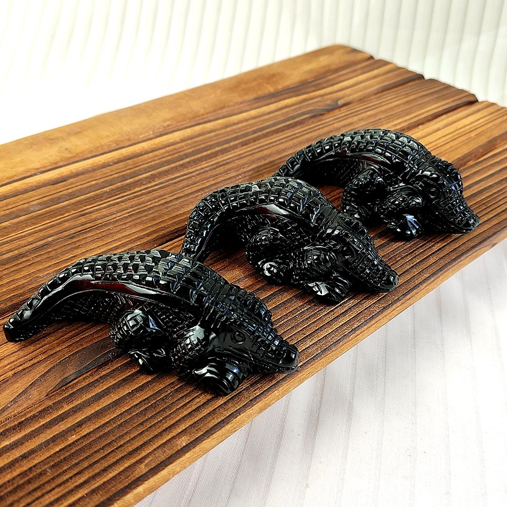 Obsidian Crocodile Carving