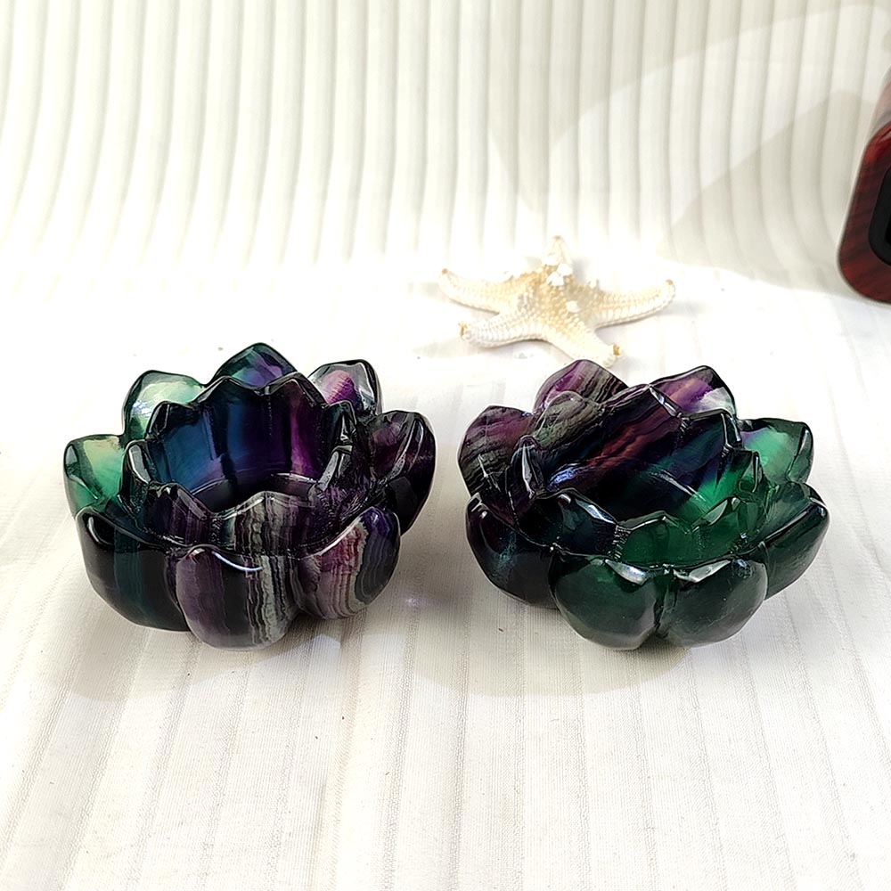 Colorful Fluorite Lotus Bowl Ornament