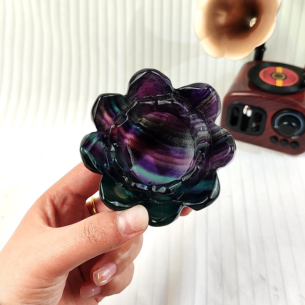 Colorful Fluorite Lotus Bowl Ornament