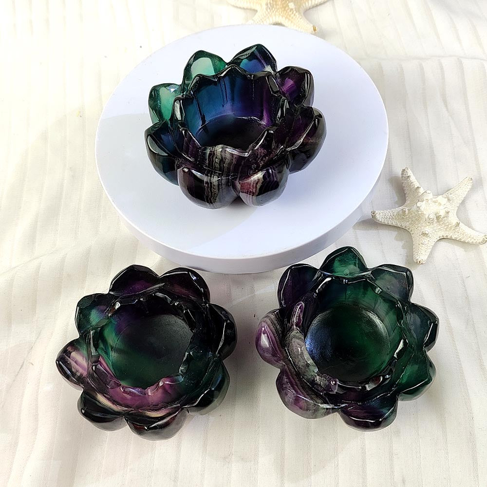Colorful Fluorite Lotus Bowl Ornament