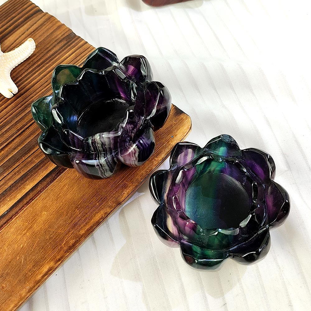 Colorful Fluorite Lotus Bowl Ornament