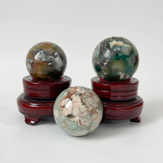 Green Flower Agate Spheres