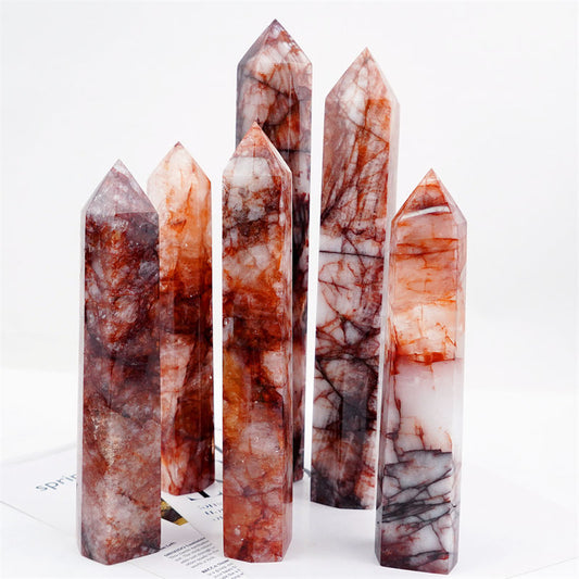 Red fire quartz hematoid crystal tower