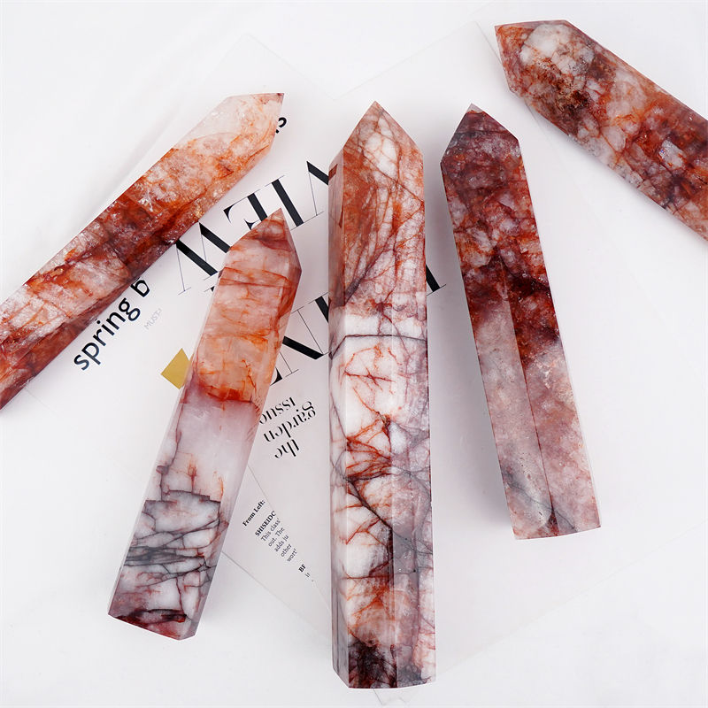 Red fire quartz hematoid crystal tower