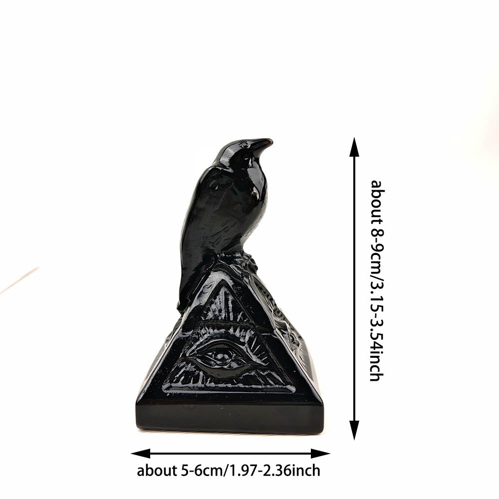 Obsidian Pyramid Crow Carving